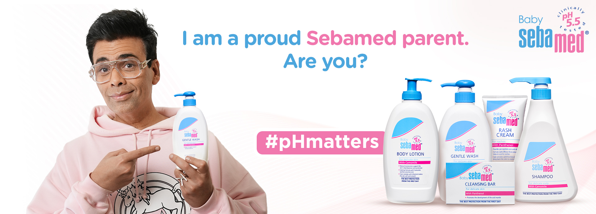 Karan Johar with Sebamed Baby Products